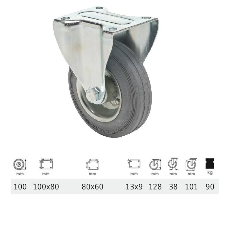 Colson FPSG 1001 2000 L, Fix kerék, szürke (nyommentes) gumi futófelület, 100 mm, 90 kg, talpas felfogatás