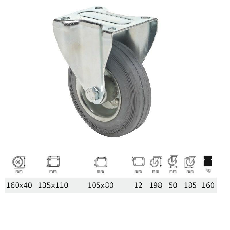 Colson FPSG 1603 2000 W, Fix kerék, szürke (nyommentes) gumi futófelület, 160 mm, 160 kg, talpas felfogatás