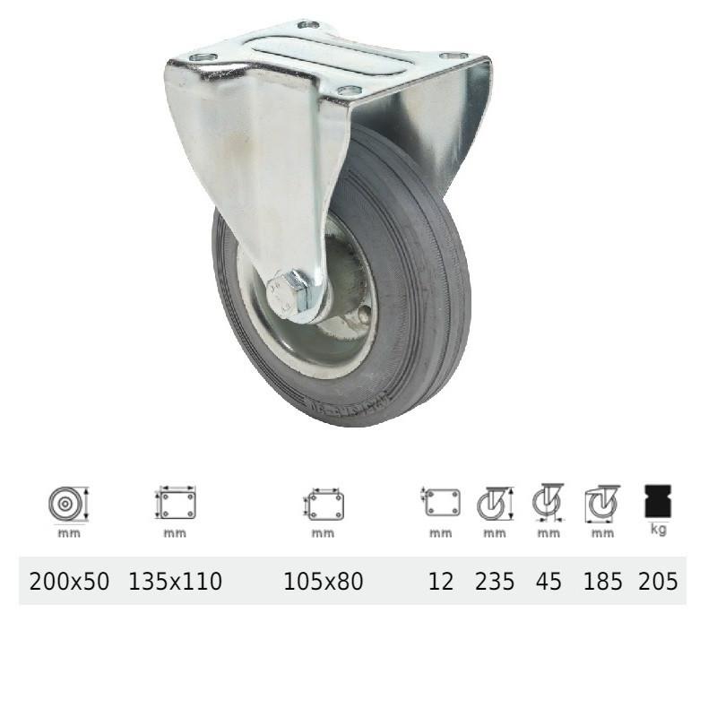 Colson FPSG 2003 2000 W, Fix kerék, szürke (nyommentes) gumi futófelület, 200 mm, 205 kg, talpas felfogatás