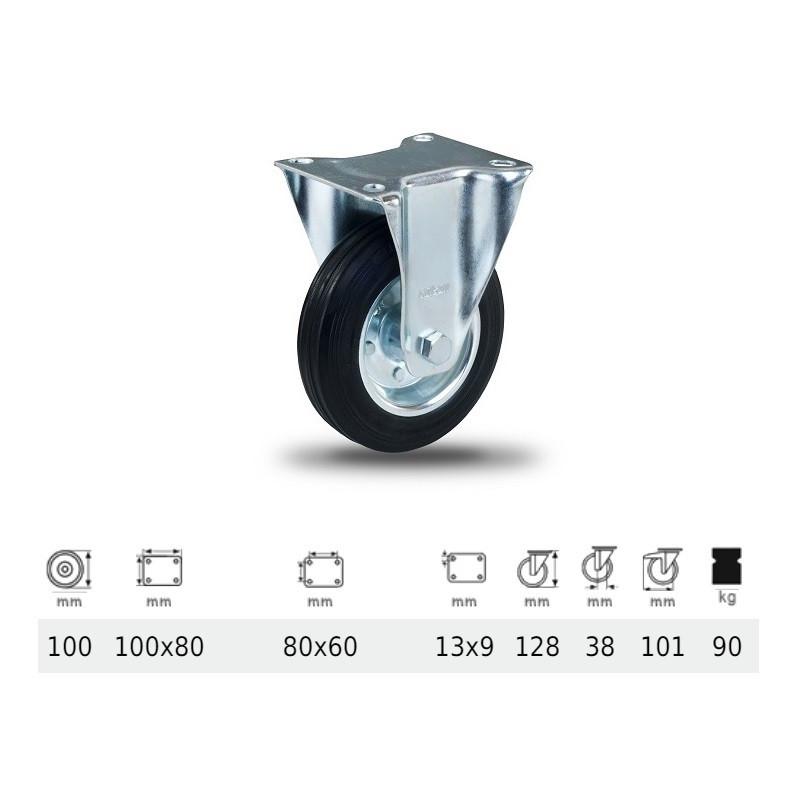 Colson FPSM 1001 2000 L, Fix kerék, fekete gumi futófelület, 100 mm, 90 kg, talpas felfogatás