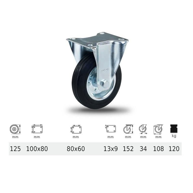 Colson FPSM 1251 2000 L, Fix kerék, fekete gumi futófelület, 125 mm, 120 kg, talpas felfogatás