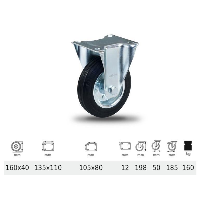 Colson FPSM 1603 2000 W, Fix kerék, fekete gumi futófelület, 160 mm, 160 kg, talpas felfogatás