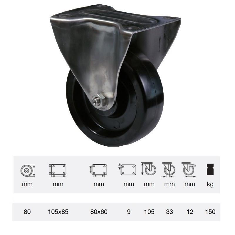 Colson FXFL 0801 1000, Hőálló (+280C-ig) Fix kerék, rozsdamentes villában, fenolgyantával kevert futófelület, 100 mm, 150 kg, talpas felfogatás