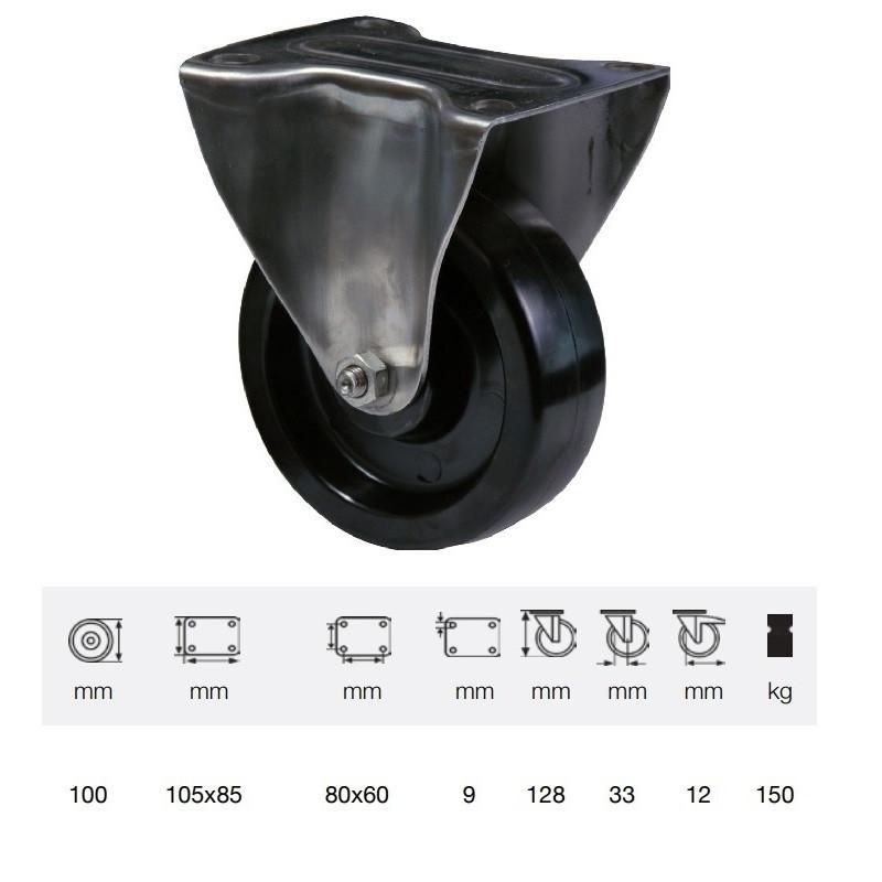 Colson FXFL 1001 1000, Hőálló (+280C-ig) Fix kerék, rozsdamentes villában, fenolgyantával kevert futófelület, 100 mm, 150 kg , talpas felfogatás