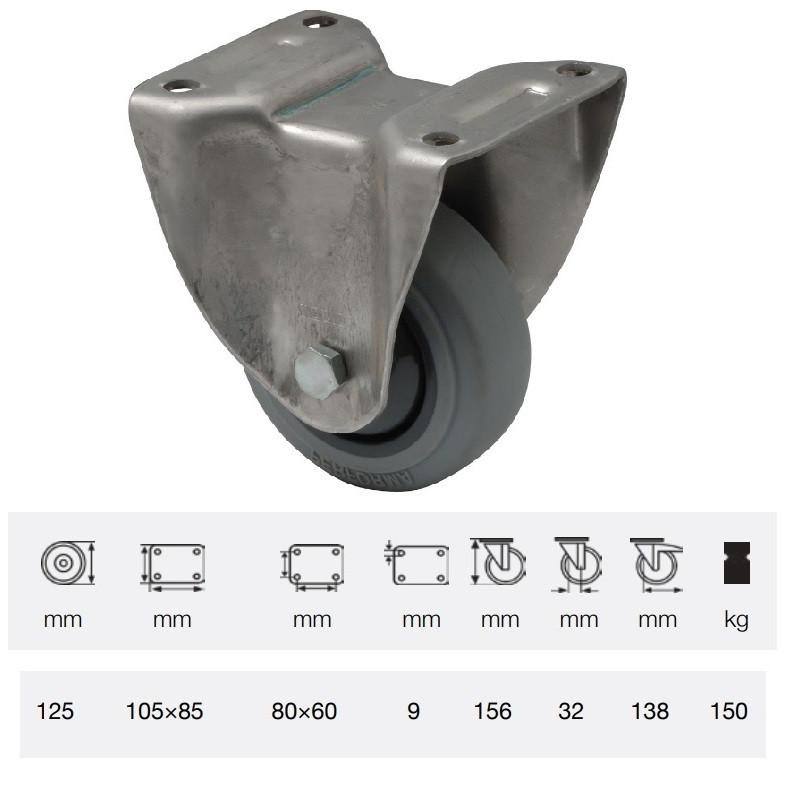 Colson FXPF 1251 7100, Fix kerék, rozsdamentes villában, tömörgumi futófelület, 125 mm, 150 kg, talpas felfogatás