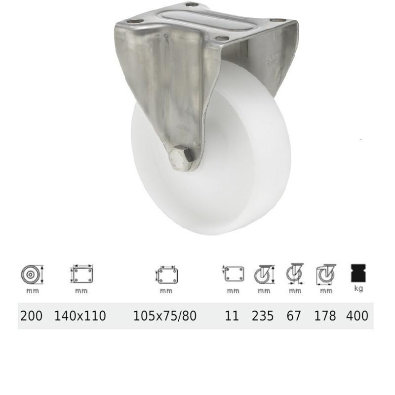 Colson FXPN 2003 1100, Fix kerék, (poliamid) futófelület, rozsdamentes villában, 200 mm, 400 kg, talpas felfogatás