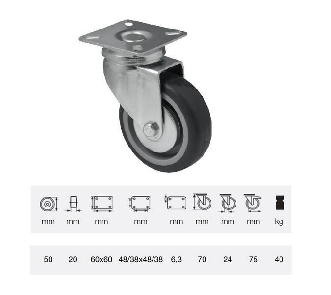 Colson JDPE 0501 1001, Forgó kerék, 50 mm, 40 kg teherbírás, talpas felfogatás