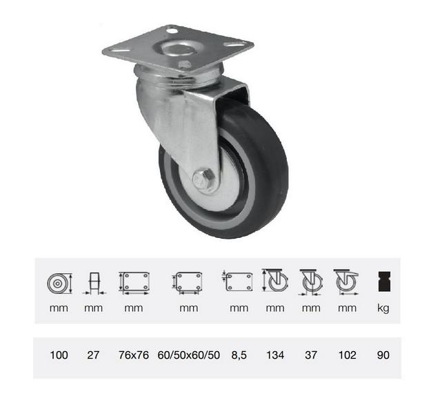 Colson JDPE 1001 1001, Forgó kerék, 100 mm, 90 kg teherbírás, talpas felfogatás