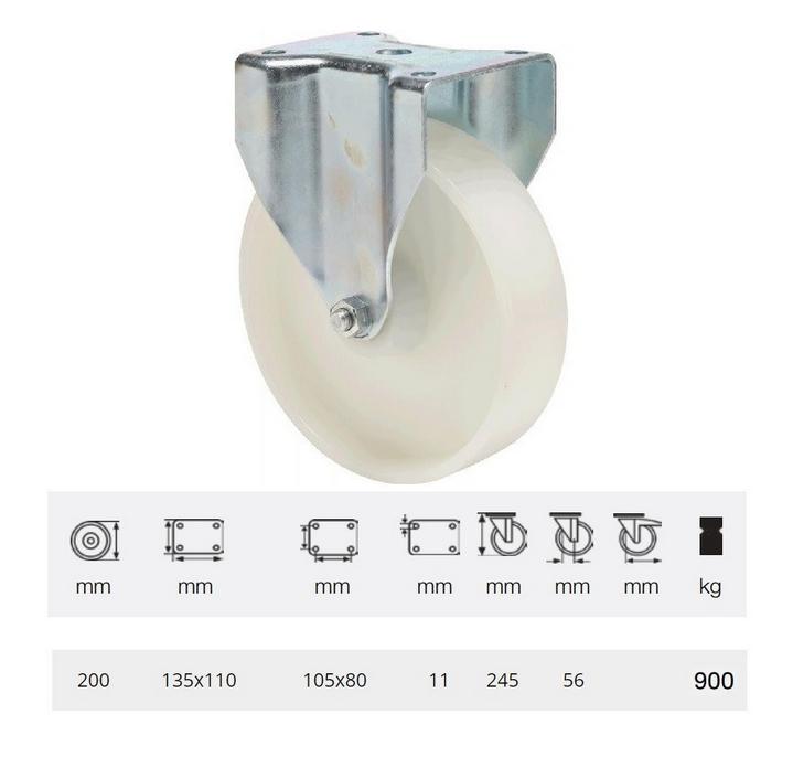 Colson kerék FHPN 2003 6000, Nagy teherbírású fix kerék, (poliamid) műanyag futófelület, horganyzott villában, 200 mm, 900 kg