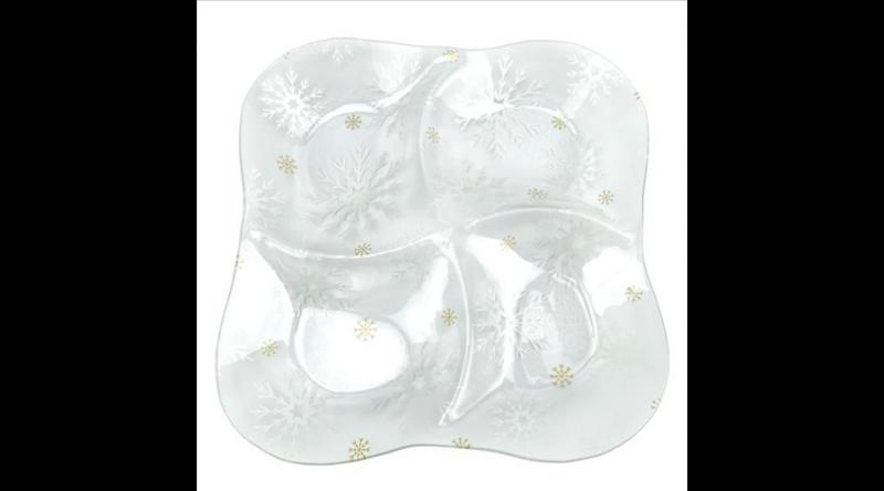 DAK.DOR21016 Üvegtányér 4 részes, 28,5x28,5x3,4cm, hókristályos