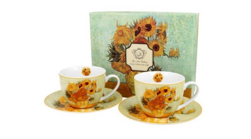 D.G.28010 Porceláncsésze+alj 280ml, 2 személyes dobozban,Van Gogh:Napraforgók