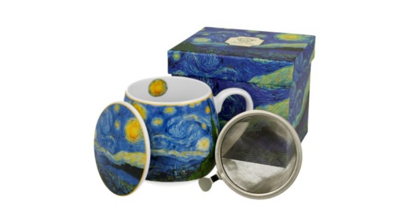 D.G.31706 Porcelánbögre tetővel,fémszűrővel,430ml,dobozban,Van Gogh:Csillagos éj