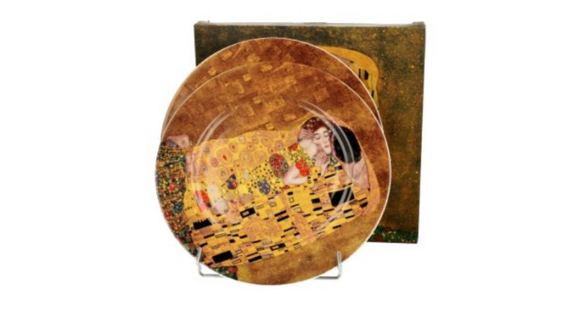 D.G.35452 Porcelán desszerttányér 2 db-os szett, dobozban, 19cm, Klimt: The Kiss