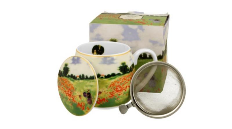 D.G.35742 Porcelánbögre tetővel,fémszűrővel, 430ml, dobozban, Monet:Pipacsmező