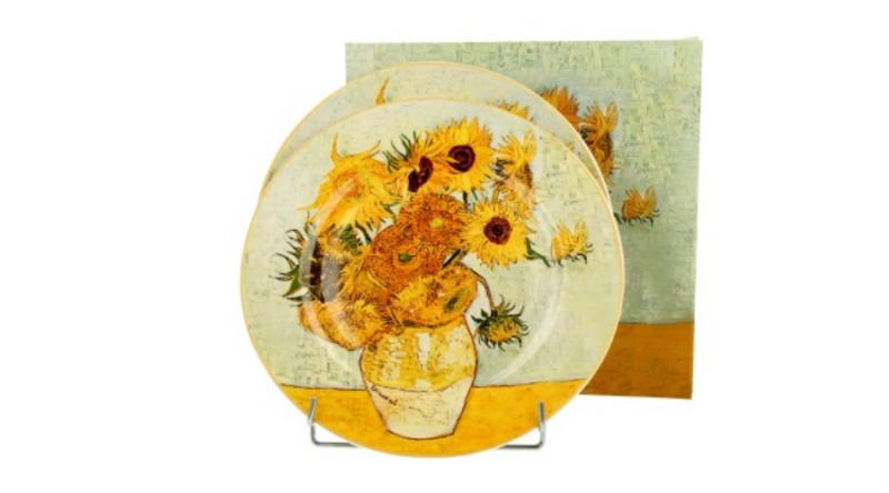 D.G.35834 Porcelán desszerttányér 2 db-os szett, dobozban, 19cm, Van Gogh: Napraforgók