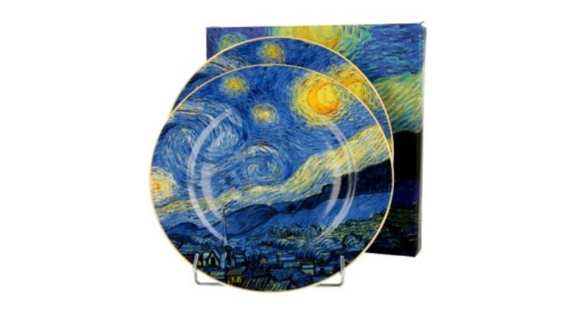 D.G.35858 Porcelán desszerttányér 2 db-os szett, dobozban, 19cm, Van Gogh: Csillagos Éj