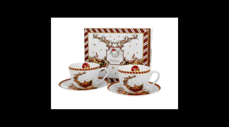D.G.36381 Porceláncsésze+alj, 250ml, 2 személyes, dobozban, Santa on Sleigh