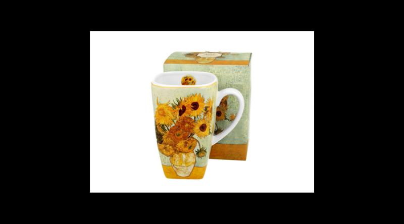 D.G.44188 Porcelánbögre szögletes, 630ml, dobozban, Van Gogh:Napraforgók