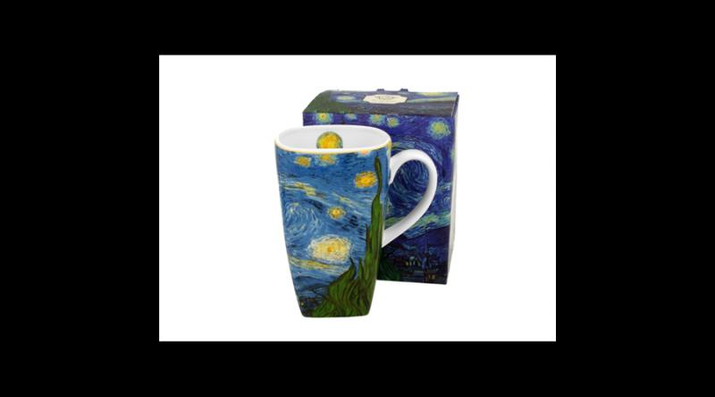 D.G.44249 Porcelánbögre szögletes, 630ml, dobozban, Van Gogh:Csillagos éj