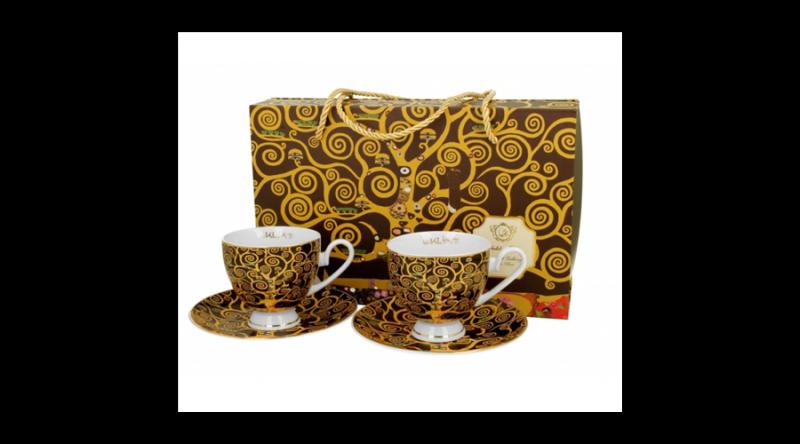 D.G.48087 Porceláncsésze+alj, 220ml, Golden Line,2 személyes, dobozban, Klimt: Életfa