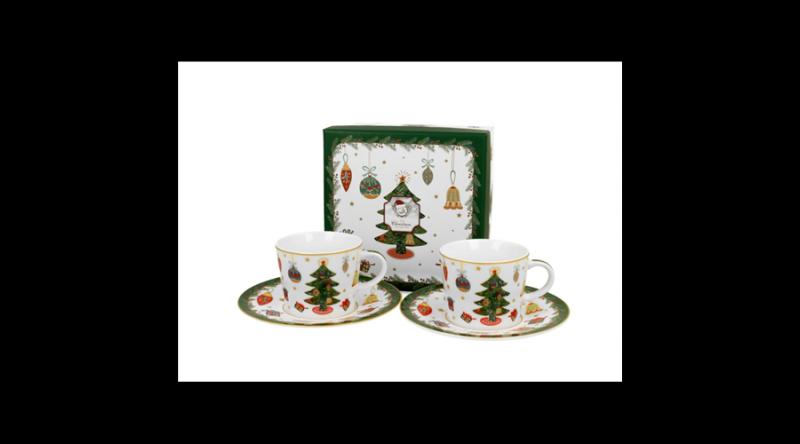 D.G.50936 Porceláncsésze+alj, 90ml, 2 személyes, dobozban, Around Christmas Tree