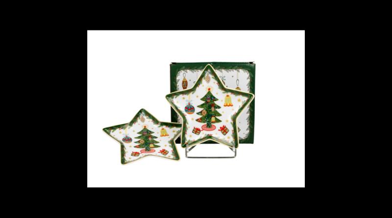 D.G.50967 Porcelán csillagtányér szett 2db-os, 15x1,5cm, dobozban, Around Christmas Tree