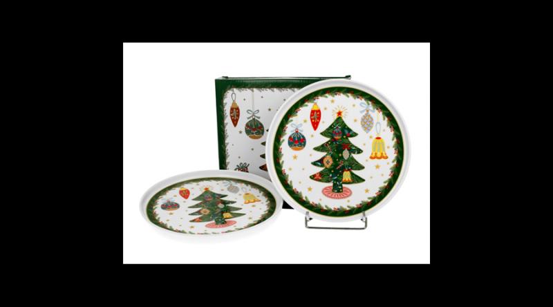 D.G.50974 Porcelán desszerttányér szett, 2db-os, 13cm, dobozban, Around Christmas Tree