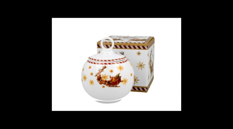 D.G.52329 Porcelán keksztároló 12cm, 700ml, dobozban, Santa on Sleigh
