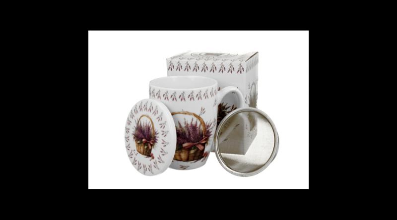 D.G.53722 Porcelánbögre tetővel, fémszűrővel, 360ml, dobozban, Lavender