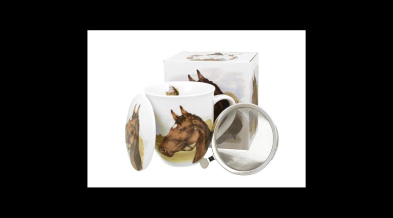D.G.56440 Porcelánbögre tetővel, fémszűrővel, 400ml, dobozban, Horse Portrait
