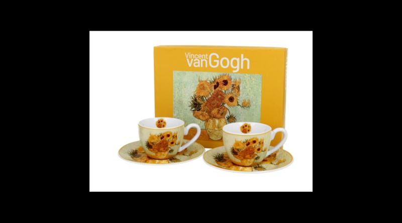 D.G.57362 Porceláncsésze+alj, 110ml, 2 személyes, dobozban, Van Gogh: Napraforgók