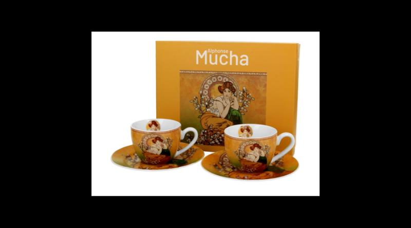 D.G.59441 Porceláncsésze+alj,110ml dobozban, 2 személyes,  Mucha:Topáz