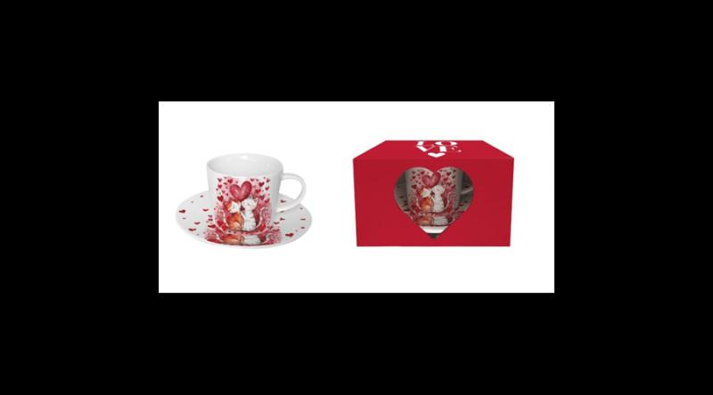 D.G.61659 Porceláncsésze+alj, 220ml, dobozban, Loving Cats