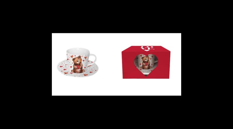 D.G.61994 Porceláncsésze+alj, 220ml, dobozban, Teddy Bear with a Heart
