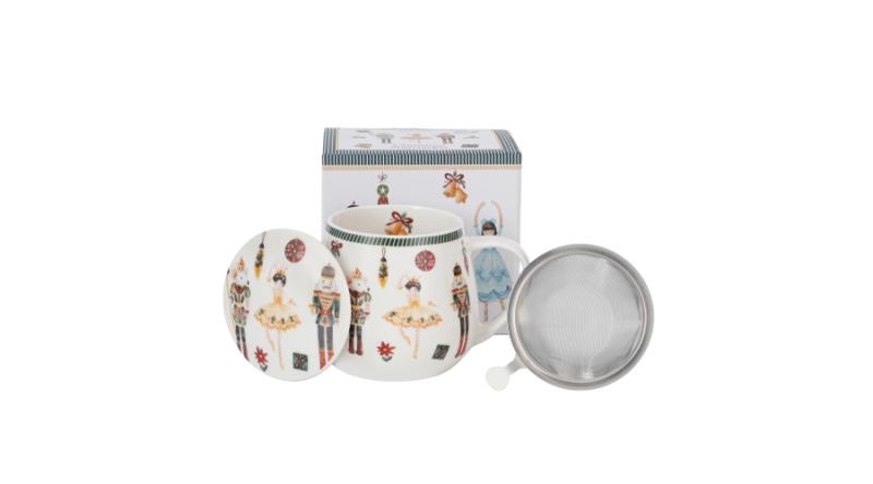 D.G.68306 Porcelánbögre tetővel, fémszűrővel, 430ml, dobozban, Nutcracker