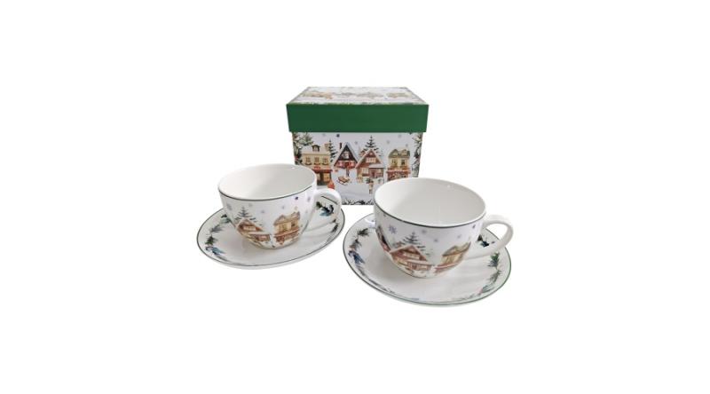 D.G.68863 Porceláncsésze+alj, 270ml, 2 személyes, dobozban, Christmas Village