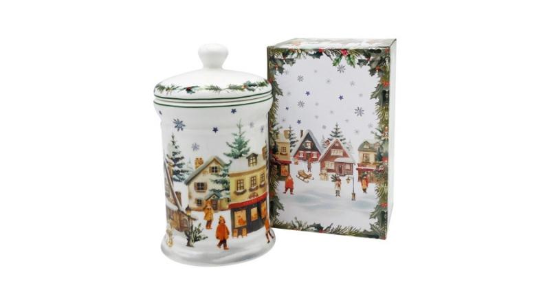 D.G.68931 Porcelán keksztároló 11x19cm, 800ml, dobozban, Christmas Village