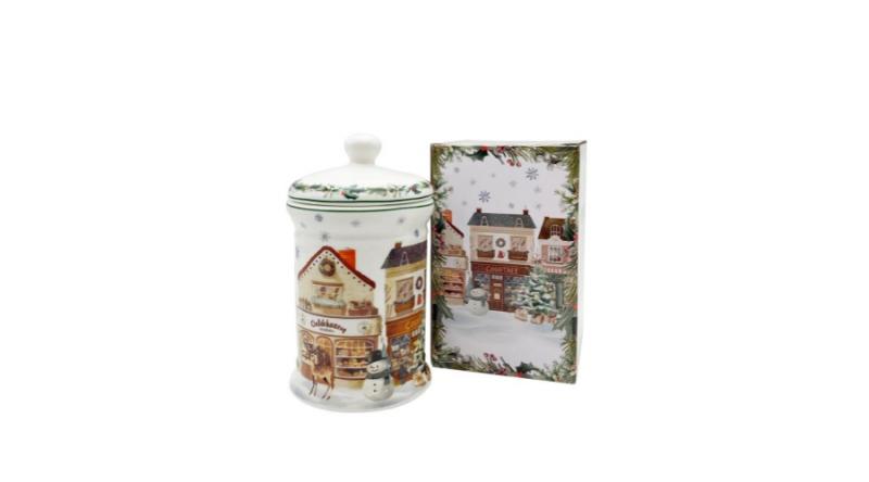 D.G.69051 Porcelán keksztároló 11x19cm, 800ml, dobozban, Christmas City 2
