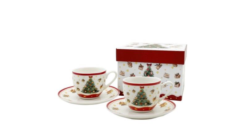 D.G.69129 Porceláncsésze+alj, 90ml, 2 személyes, dobozban, Christmas Tree 3