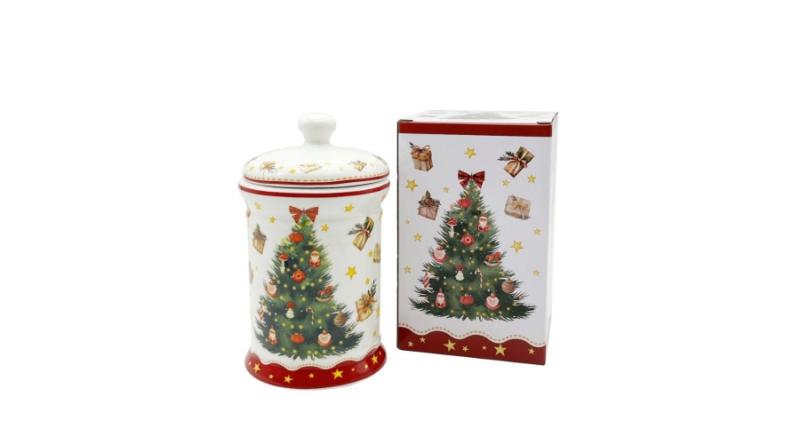 D.G.69174 Porcelán keksztároló 11x19cm, 800ml, dobozban, Christmas Tree 3