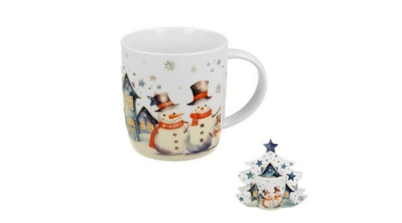 D.G.70767 Porcelánbögre 400ml, fenyőfa díszcsomagolásban, Snowman