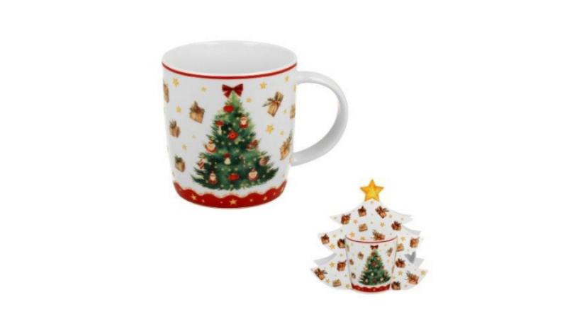 D.G.70842 Porcelánbögre 400ml, fenyőfa díszcsomagolásban, Christmas Tree 3