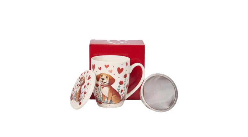 D.G.74741 Porcelánbögre tetővel,fémszűrővel,360ml,dobozban,Dog