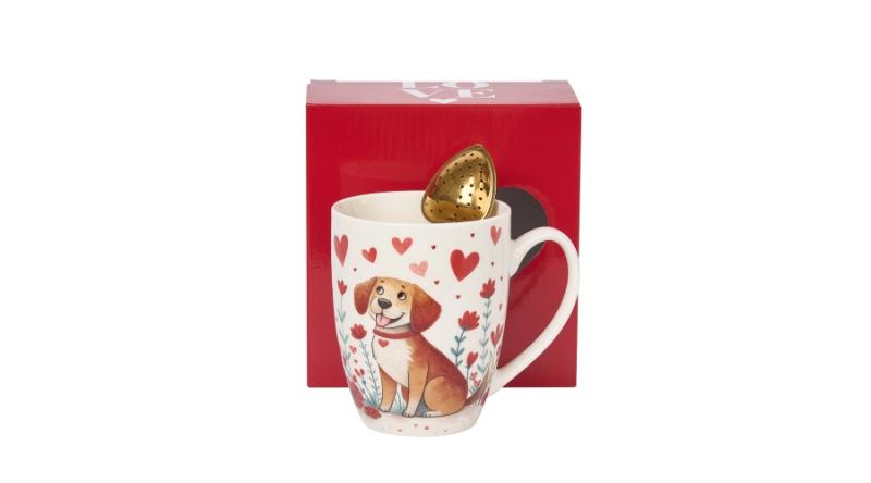 D.G.74758 Porcelánbögre  szív alakú fém teaszűrővel,360ml,dobozban,Dog