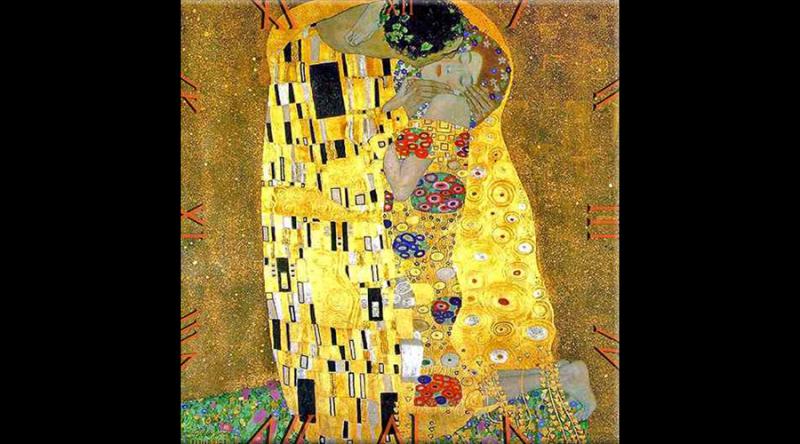 D.I.19-06 Üveg falióra 30x30cm, Klimt:The Kiss