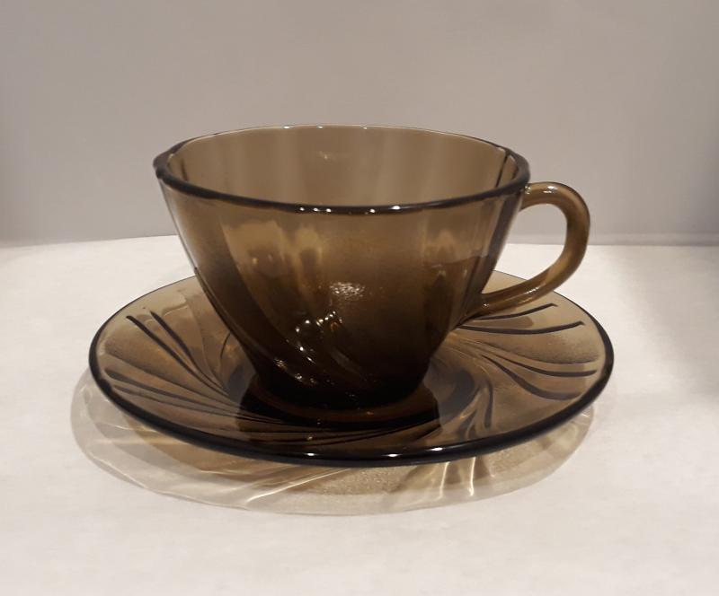 Duralex Beau Rivage csésze, 18cl, alátéttel, füstszínű, 1db, üveg, duralexcsésze