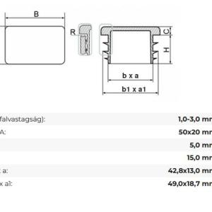 20x50 mm-es zártszelvény dugó, antracit, Kiszerelés: 50 db
