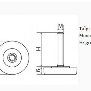 Állítható láb 30mm talppal, M6x30-as szárral. 100 db, lapos