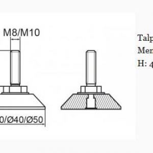 Állítható láb 50mm talppal, M10x40-es szárral. 100 db, küllős
