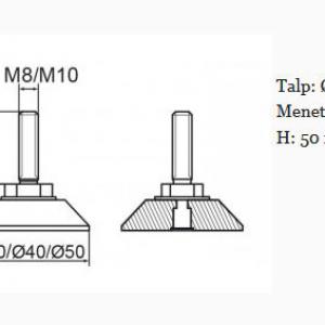 Állítható láb 50mm talppal, M10x50-es szárral. 100 db, küllős